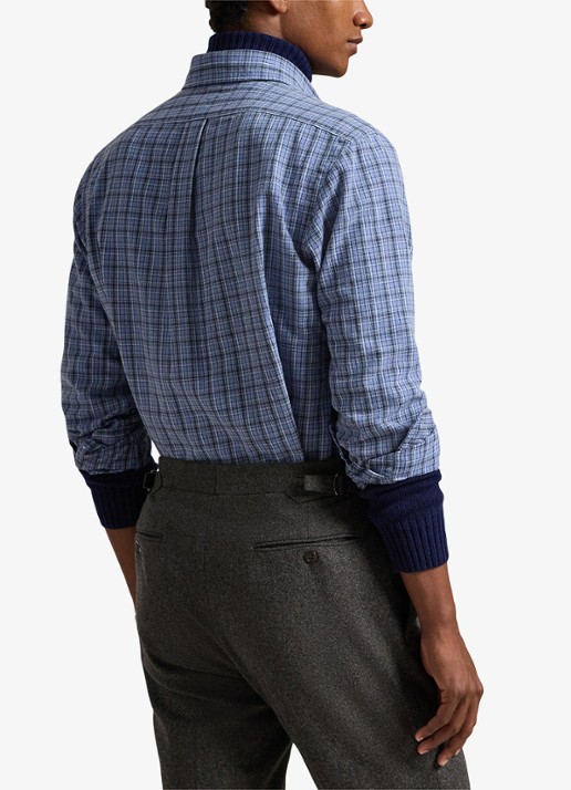Ralph Lauren Custom fit overhemd met ruitdessin en logoborduring - achterkant 4 blue heather / blauw