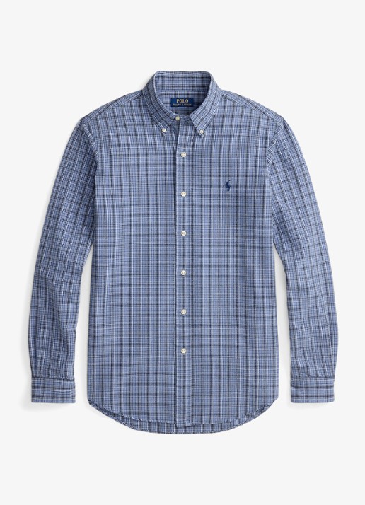 Ralph Lauren Custom fit overhemd met ruitdessin en logoborduring - voorkant 2 blue heather / blauw
