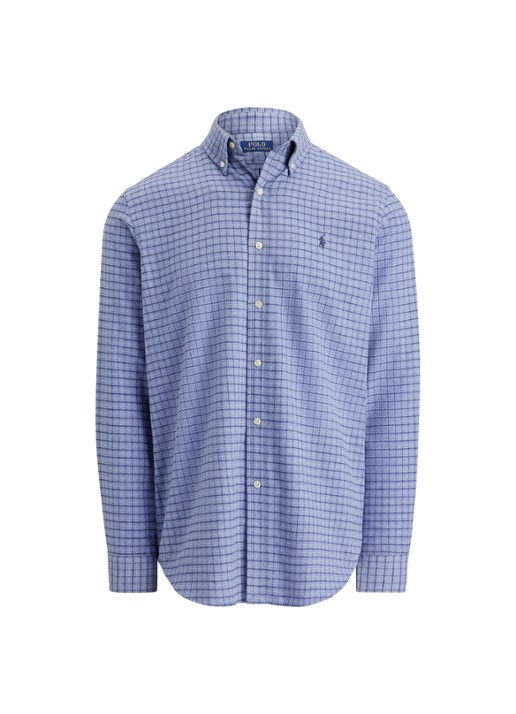 Ralph Lauren Custom fit overhemd met ruitdessin en logoborduring - voorkant blue heather / blauw