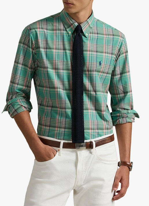 Ralph Lauren Custom fit overhemd met ruitdessin en logoborduring - detail 2 green pink / groen