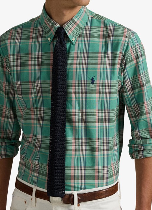 Ralph Lauren Custom fit overhemd met ruitdessin en logoborduring - detail 3 green pink / groen