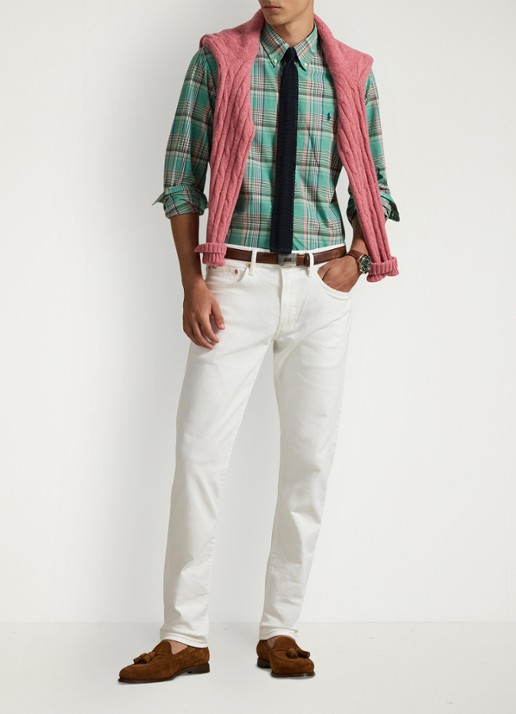 Ralph Lauren Custom fit overhemd met ruitdessin en logoborduring - voorkant 5 green pink / groen