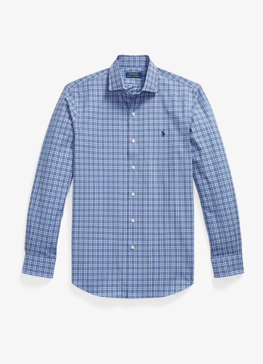 Ralph Lauren Custom fit overhemd met ruitdessin en logoborduring - voorkant blue multi / blauw