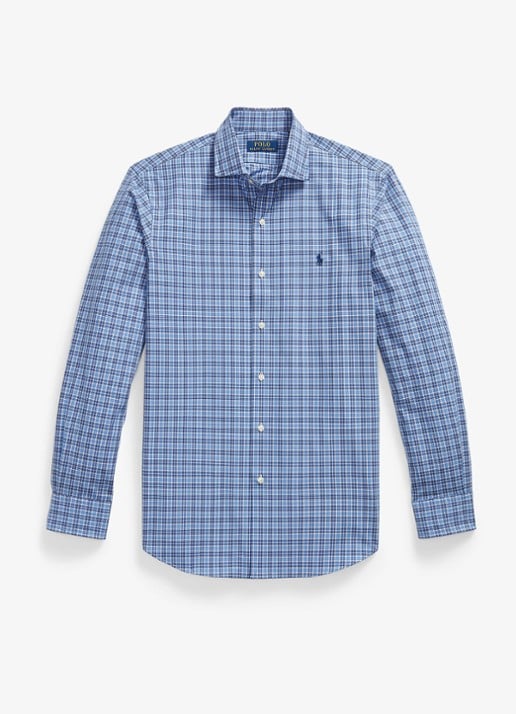 Ralph Lauren Custom fit overhemd met ruitdessin en logoborduring - voorkant 4 blue multi / blauw