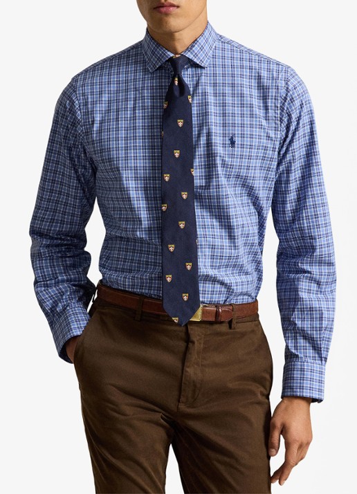 Ralph Lauren Custom fit overhemd met ruitdessin en logoborduring - voorkant 5 blue multi / blauw