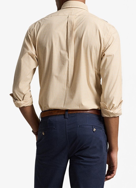Ralph Lauren Custom fit overhemd met ruitdessin en logoborduring - achterkant 6 classic camel white / camel