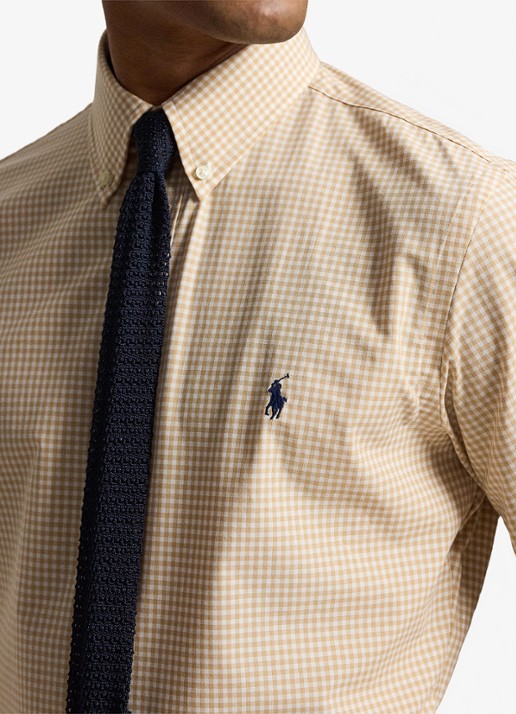 Ralph Lauren Custom fit overhemd met ruitdessin en logoborduring - detail 5 classic camel white / camel