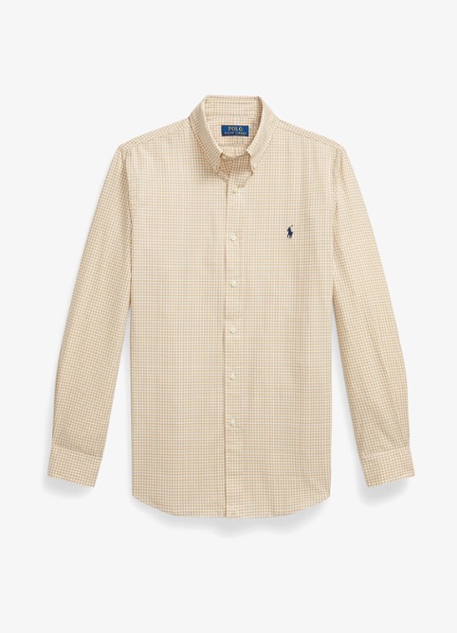 Ralph Lauren Custom fit overhemd met ruitdessin en logoborduring - voorkant classic camel white / camel