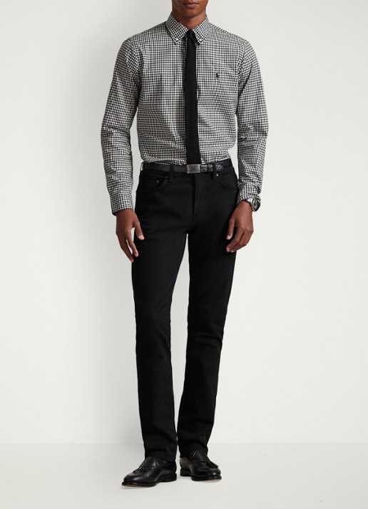 Ralph Lauren Custom fit overhemd met ruitdessin - voorkant 3 nero/blanc