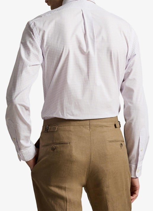 Ralph Lauren Custom fit overhemd met ruitdessin - achterkant 5 powder purple white / paars