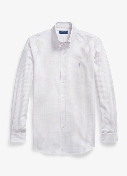 Ralph Lauren Custom fit overhemd met ruitdessin - voorkant powder purple white / paars