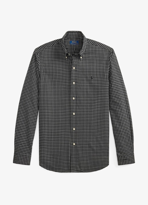 Ralph Lauren Custom fit overhemd met ruitdessin - voorkant 4 polo black cream / zwart