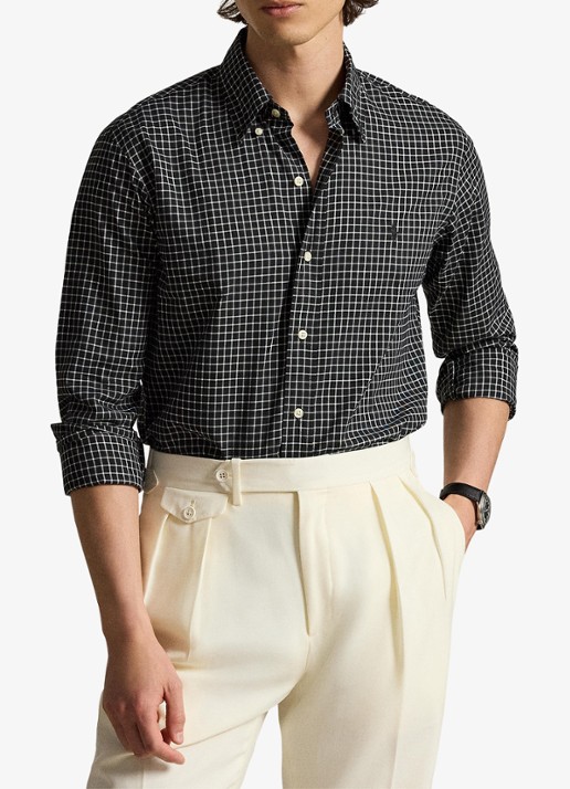 Ralph Lauren Custom fit overhemd met ruitdessin - voorkant 5 polo black cream / zwart