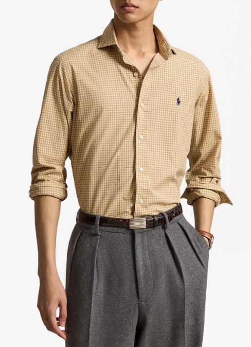 Ralph Lauren Custom fit overhemd met ruitdessin - voorkant 3 classic camel wht multi / camel