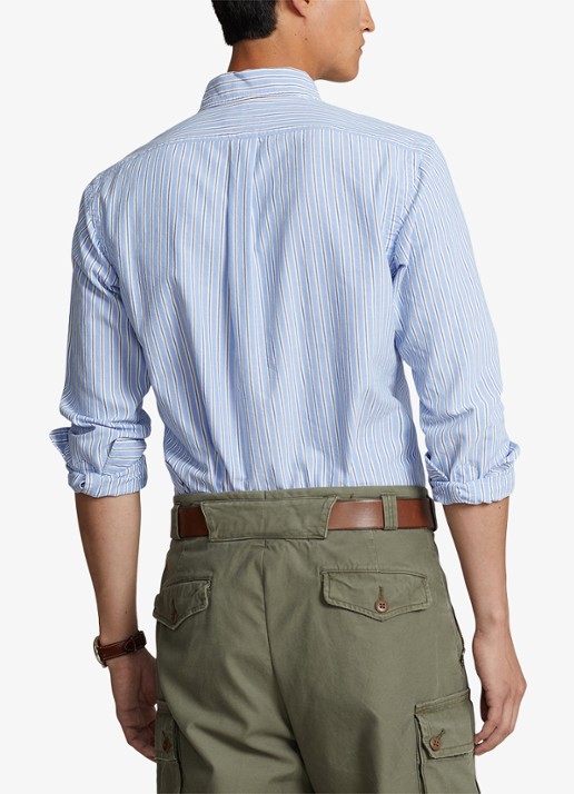 Ralph Lauren Custom Fit overhemd met streepprint en logoborduring - achterkant 3 blue/white / lichtblauw