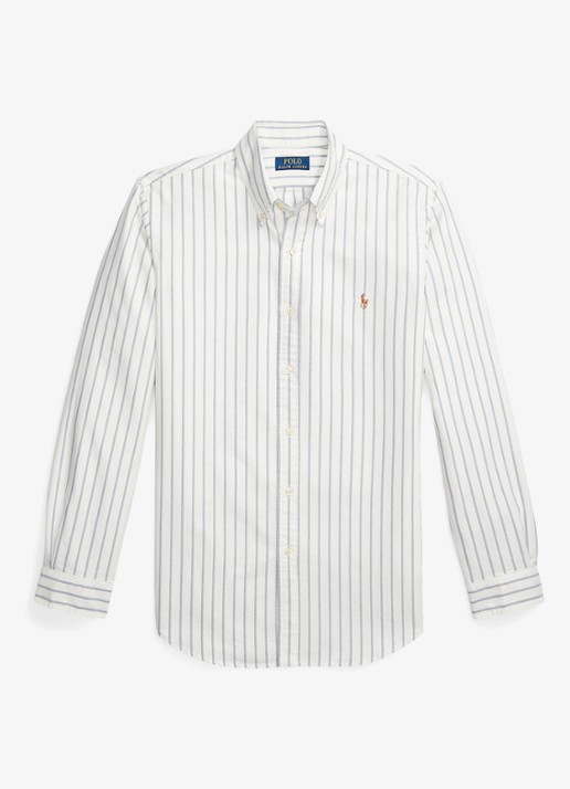 Ralph Lauren Custom Fit overhemd met streepprint en logoborduring - voorkant 3 wit