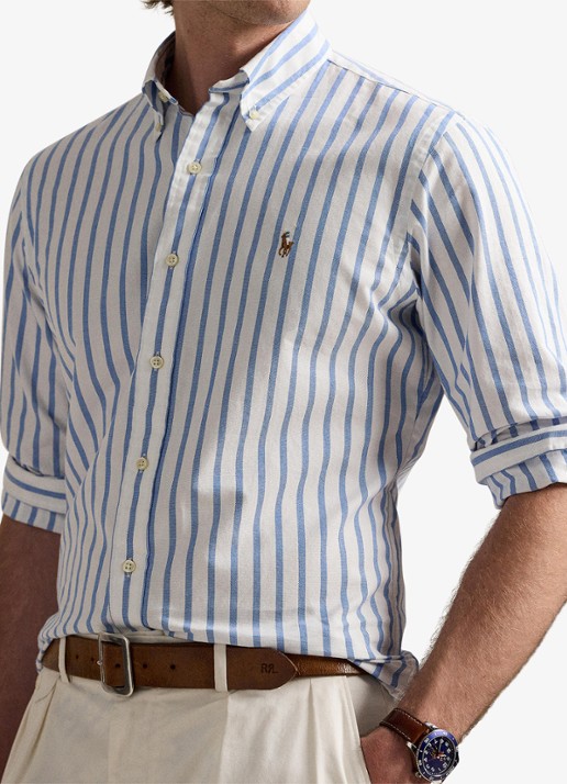 Ralph Lauren Custom fit overhemd met streepprint  - detail 4 blue/white / blauw