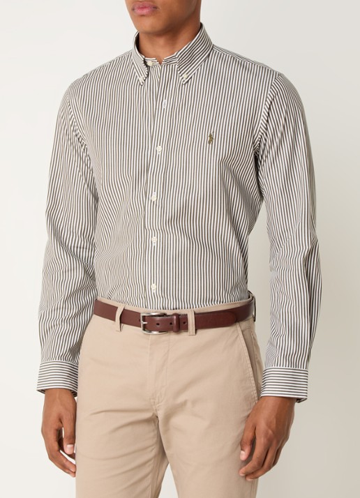 Ralph Lauren Custom fit overhemd met streepprint - detail new olive / olijfgroen