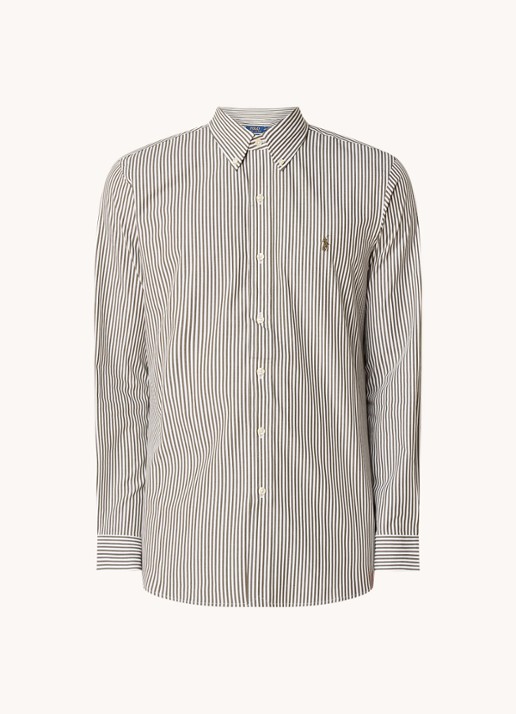 Ralph Lauren Custom fit overhemd met streepprint - voorkant 2 new olive / olijfgroen
