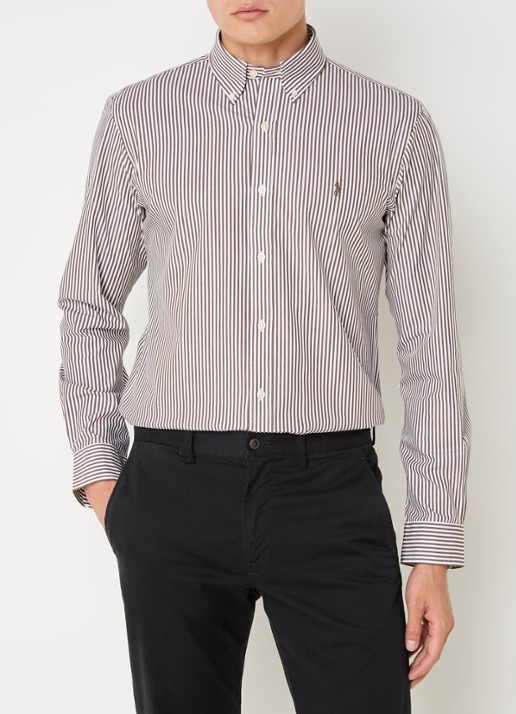 Ralph Lauren Custom fit overhemd met streepprint - detail lichtbruin
