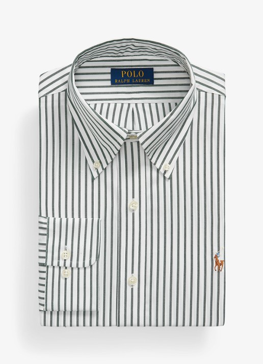 Ralph Lauren Custom fit overhemd met streepprint - voorkant 4 pine/white / groen