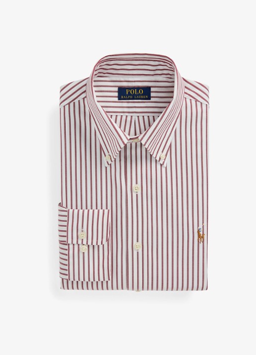 Ralph Lauren Custom fit overhemd met streepprint - voorkant merlot/wine / wijnrood