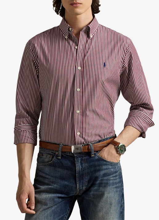 Ralph Lauren Custom fit overhemd met streepprint - detail 4 classic wine white / wijnrood