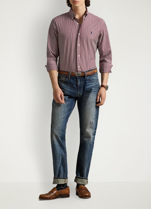 Ralph Lauren Custom fit overhemd met streepprint - voorkant 3 classic wine white / wijnrood