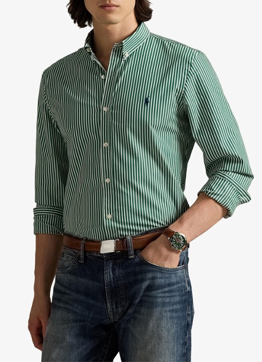 Ralph Lauren Custom fit overhemd met streepprint - detail new forest white / groen
