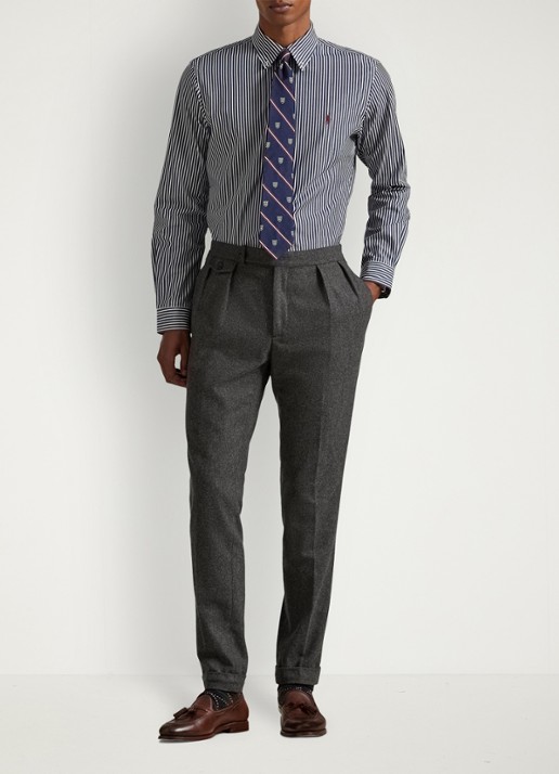 Ralph Lauren Custom fit overhemd met streepprint - voorkant 3 newport navy white / donkerblauw