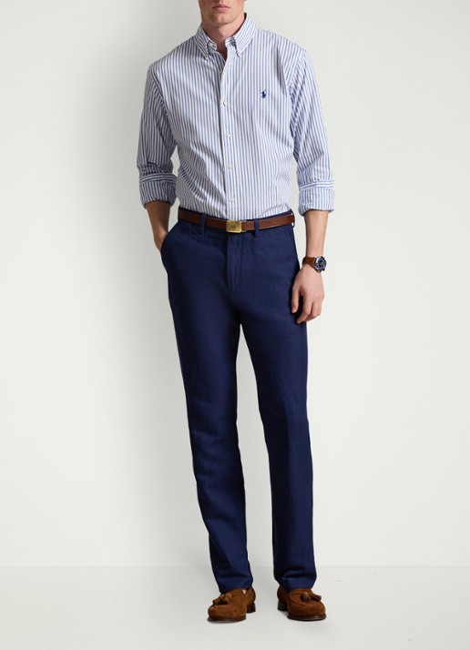 Ralph Lauren Custom fit overhemd met streepprint - voorkant 3 white blue / lichtblauw