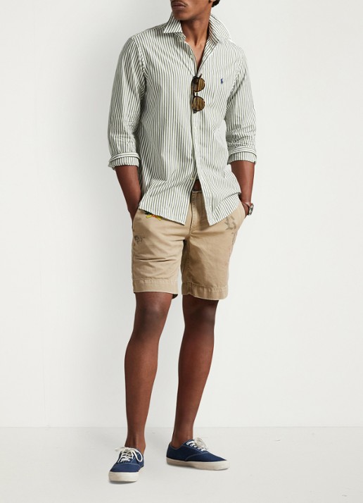 Ralph Lauren Custom fit overhemd met streepprint - voorkant 2 white garden trail / groen
