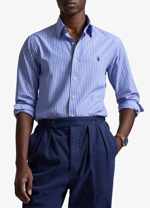 Ralph Lauren Custom fit overhemd met streepprint - voorkant 2 med blue white / blauw