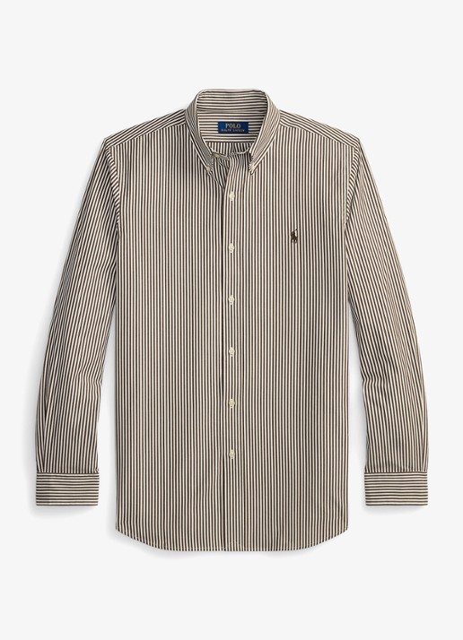 Ralph Lauren Custom fit overhemd met streepprint - voorkant 4655ag nutmeg brown
