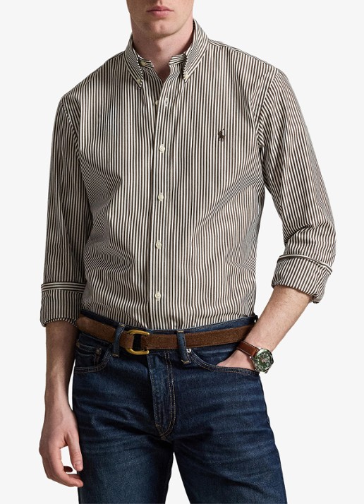 Ralph Lauren Custom fit overhemd met streepprint - voorkant 2 4655ag nutmeg brown