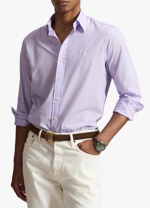 Ralph Lauren Custom fit overhemd met streepprint - voorkant 2 powder purple white / paars