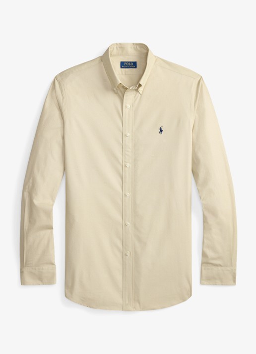 Ralph Lauren Custom fit overhemd met stretch - voorkant coastal beige / beige