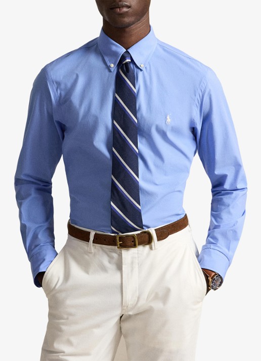 Ralph Lauren Custom fit overhemd met stretch  - voorkant 2 cabana blue / blauw