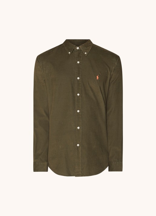 Ralph Lauren Custom fit overhemd van corduroy - voorkant 4 college green / groen