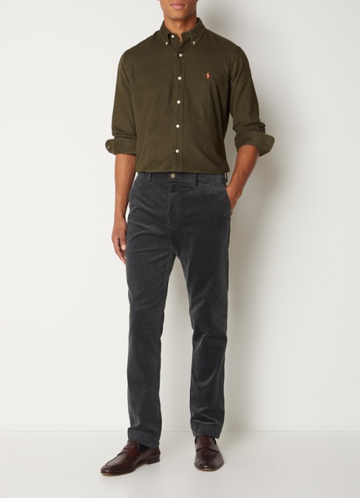 Ralph Lauren Custom fit overhemd van corduroy - voorkant 5 college green / groen
