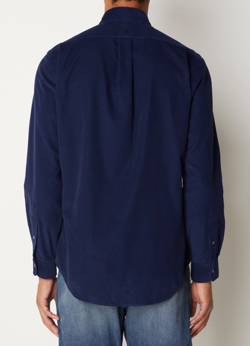 Ralph Lauren Custom fit overhemd van corduroy - achterkant newport navy / blauw