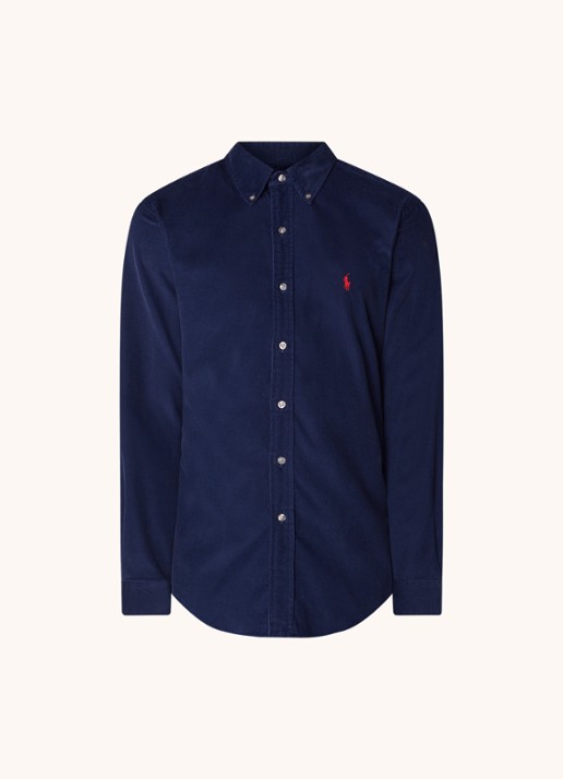 Ralph Lauren Custom fit overhemd van corduroy - voorkant 4 newport navy / blauw