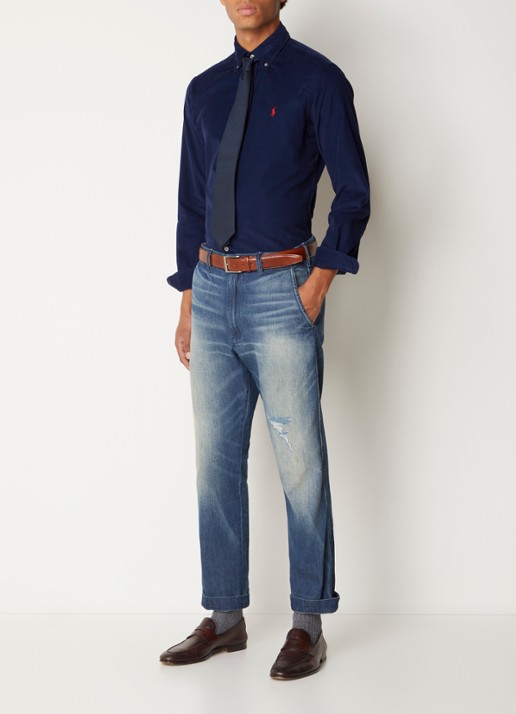 Ralph Lauren Custom fit overhemd van corduroy - voorkant 5 newport navy / blauw