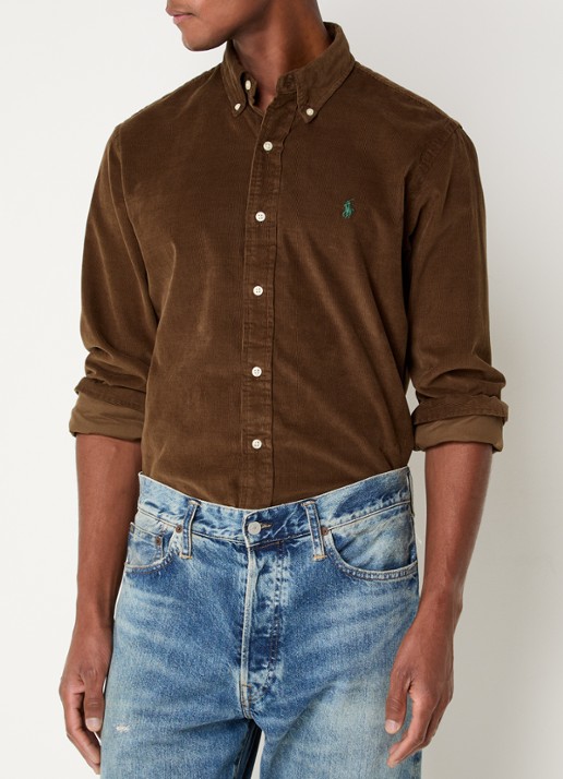 Ralph Lauren Custom fit overhemd van corduroy - detail chocolate mousse / bruin