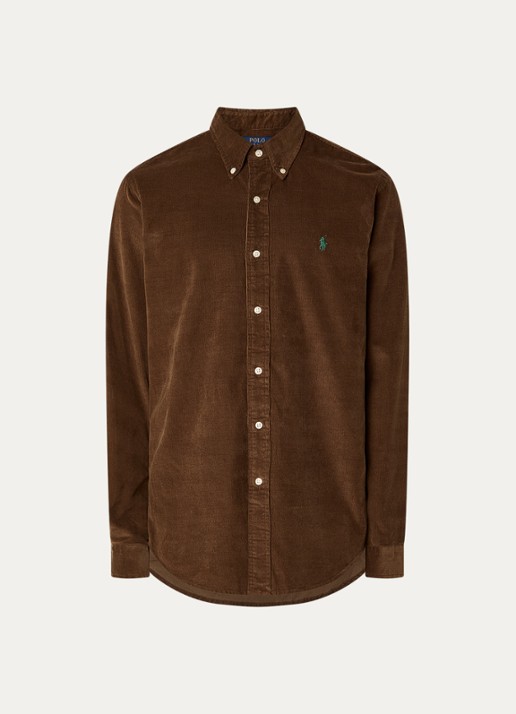 Ralph Lauren Custom fit overhemd van corduroy - voorkant 4 chocolate mousse / bruin