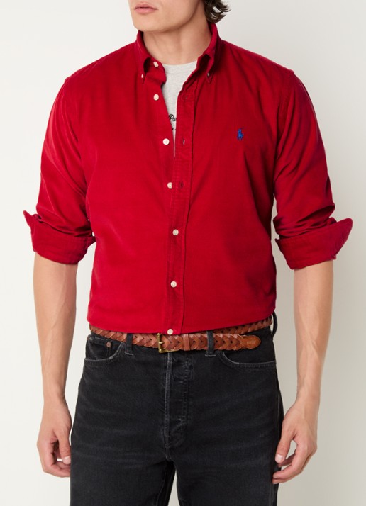 Ralph Lauren Custom fit overhemd van corduroy - detail 2 martin red / rood