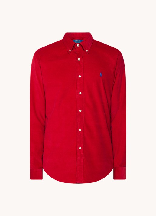 Ralph Lauren Custom fit overhemd van corduroy - voorkant 3 martin red / rood
