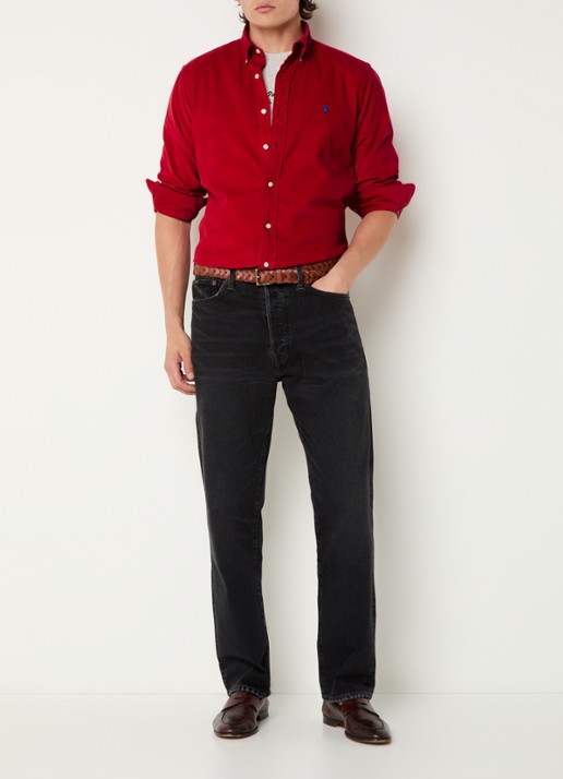 Ralph Lauren Custom fit overhemd van corduroy - voorkant 4 martin red / rood