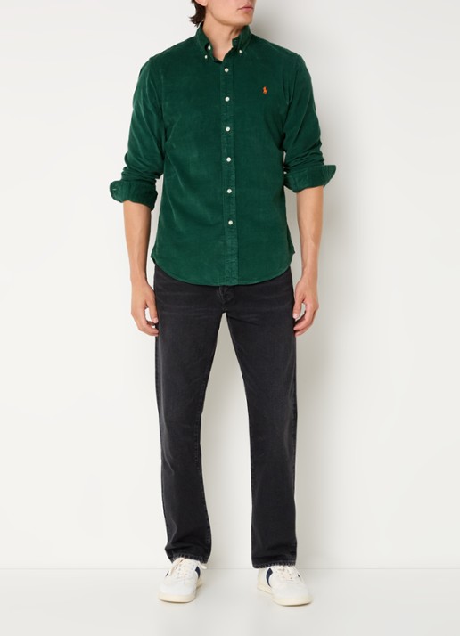 Ralph Lauren Custom fit overhemd van corduroy - voorkant 2 vintage pine / groen