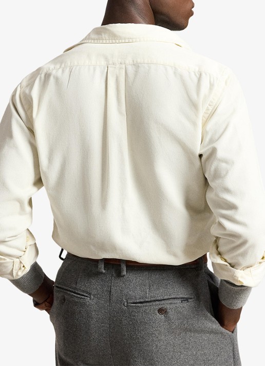 Ralph Lauren Custom fit overhemd van corduroy - achterkant 3 clubhouse cream / crème